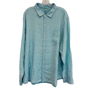 Tommy Bahama Linen Button Up Shirt Men's‎ 2XL Mint Green Long Sleeve